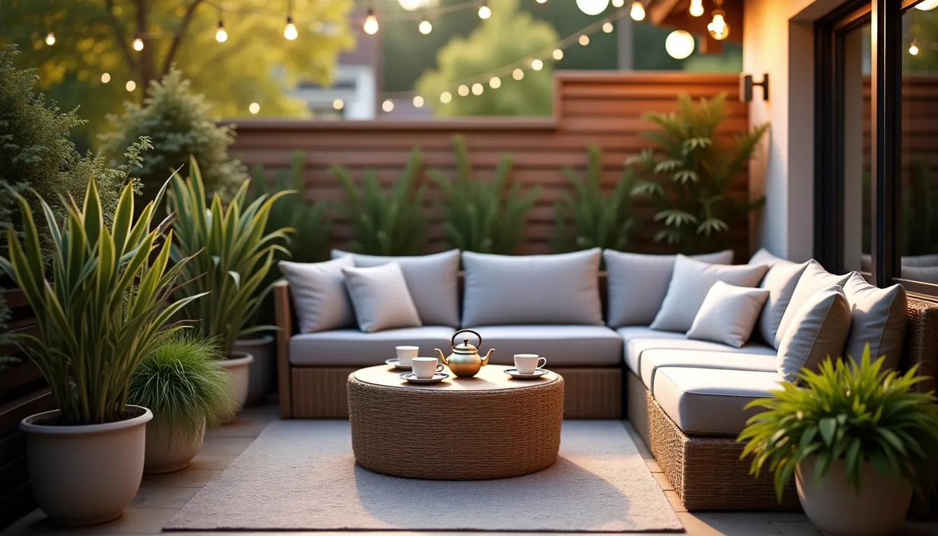 decorated terrace seating area