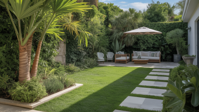 expansive landscaped yard