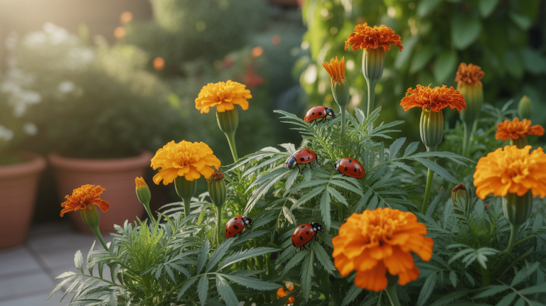 garden marigolds ladybugs