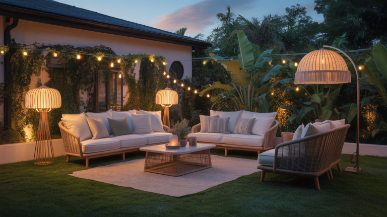 realistic backyard evening