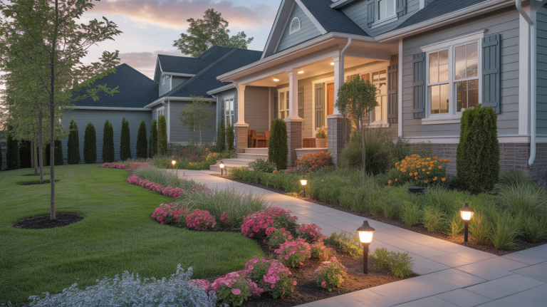 realistic photo landscaped yard